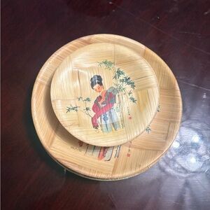 Bamboo Decorative Plates with Asian Art